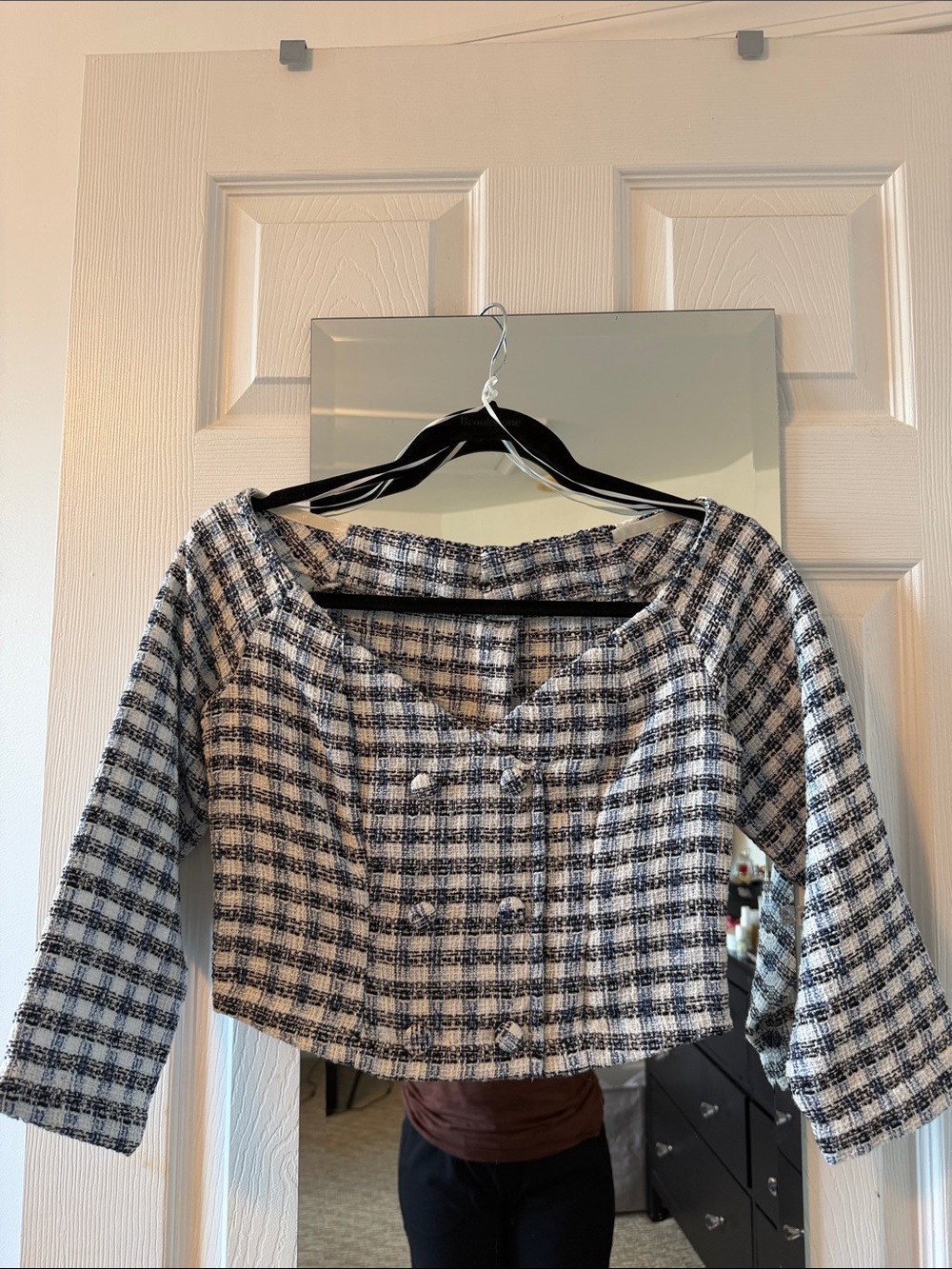 Zara Black & White Cropped Plaid Blazer